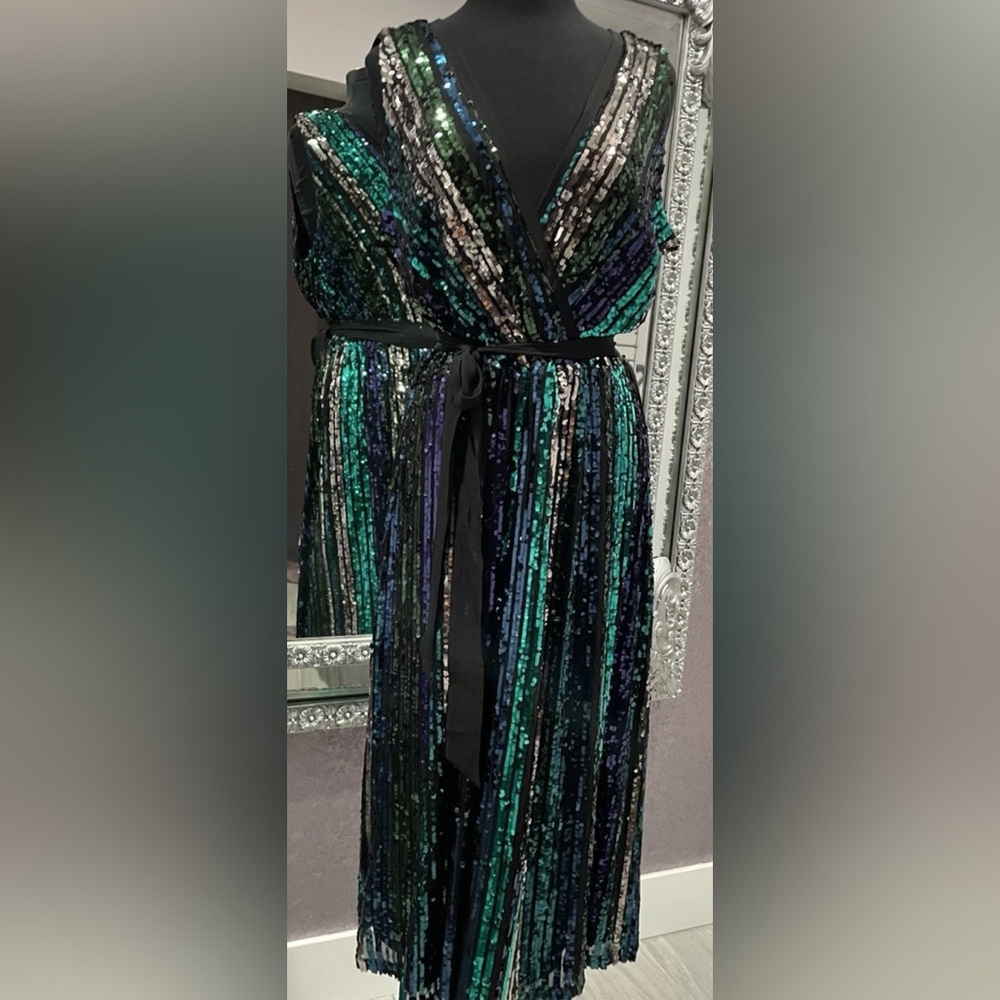 Julia Jordan Sequin Stripe Fit & Flare Dress